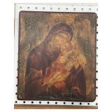 "MADONNA AND CHILD" WOOD PAINTED ICON -