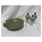 8 3/4" Ceramic Bowl & 3 VTG Korean Celadon