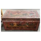 19TH CENTURY TRUNK - PAINTED LEATHER - POSSIBLY