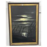 SEASCAPE AT NIGHT BY NAVOS 1964 - OIL - FRAMED -