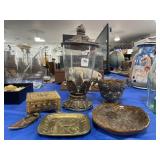 CERAMIC ASHTRAY, BRASS DRESSER TRAY, TRINKET