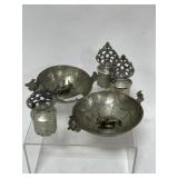 3 SILVERPLATE BOTTLE TOPPERS AND 2 MINI ANIMAL