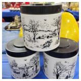 3 MILK GLASS CANISTERS.