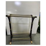 MAHOGANY AND PAINTED WOOD QUILT RACK.