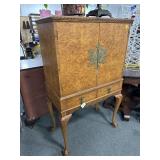 BIRDS EYE MAPLE CABINET WITH BALL & CLAW FEET.