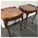 PAIR FLAME MAHOGANY END TABLES - CLAW AND BALL.