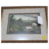 PAIR DUCK HUNTING PRINTS- FRAMED AND MATTED.