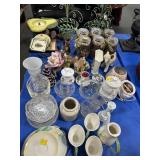 HOME DECOR: WROUGHT IRON TREE, GLASSWARE, CLOCK,.