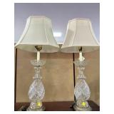 PAIR CRYSTAL TABLE LAMPS WITH SHADES.