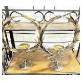 PAIR METAL PILLAR CANDLE HOLDERS.