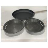 3 COMMERCIAL COOKWARE SKILLETS - 9" AND 13"