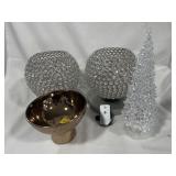2 LIGHTED PRISM BALLS, TELEPLORA BOWL AND TREE