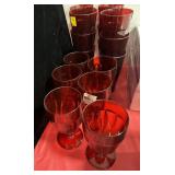 18 RED PLASTIC DRINKING GLASSES.