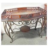 IRON BASE/WOOD TRAY TOP TABLE - 38" X 25" X 35".