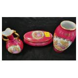 3 LIMOGES VASES AND COVERED BOX.
