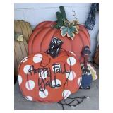 METAL PUMPKINS, WOODEN TURKEY AND PUMPKINS