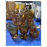 21 PCS OF ASSORTED AMBER GLASS GLASSWARE