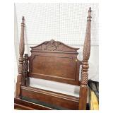 MAHOGANY RICE CARVED QUEEN SIZE POSTER BED.