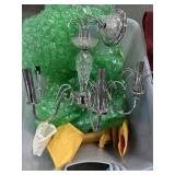 CRYSTAL AND CHROME 6 ARM CHANDELIER.