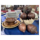 WOODEN BOWLS, WOODEN ACORNS, ETC.