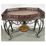 IRON BASE/WOOD TRAY TOP TABLE - 38" X 25" X 35".