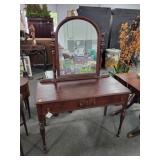 DEPRESSION ERA 2 DRAWER VANITY WITH MIRROR.