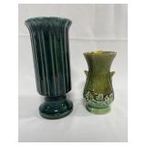 2 CERAMIC VASES: HULL 9"  AND 6" USA