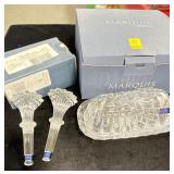 WATERFORD BUTTER DISH AND 2 DECANTER STOPPERS.