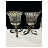 PAIR HURRICAN CANDLE HOLDERS ON STANDS.