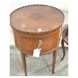 2 DRAWER MAHOGANY DRUM END TABLE - 17" DIA X 25".