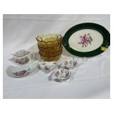 AMBER GLASS BOWLS, CERAMIC DISHES, ETC.