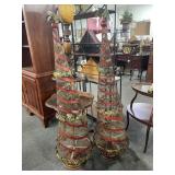 PAIR WIRE AND IRON CANDLE STANDS.