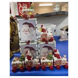 CERAMIC CHRISTMAS TRAIN CARS AND SANTA HEADS