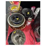 ASSORTED KITCHENWARE: BUNDT PANS, STRAINERS,.
