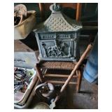 CAST IRON MAILBOX (NEEDS WORK), COUNTRY CHAIR,