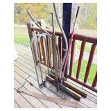 ANTIQUE TOOLS: SCYTHE, CROSS CUT SAW, LOG HOLDER,
