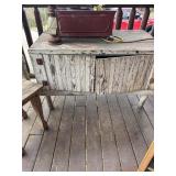 PRIMITIVE WHITE 2 DOOR CABINET, FLOWER PLANTER AND