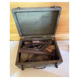 WOODEN BOX WITH OLDER HAND TOOLS