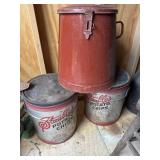 2 METAL POTATO CHIP TINS AND LARGE COFFEE POT