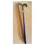 1 GLASS AND 2 WOODEN WALKING CANES