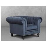 ABBYSON VELVET CHESTERFIELD ARMCHAIR - NAVY BLUE