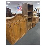 PINE BEDROOM CABINET, BOOKCASE AND END TABLE