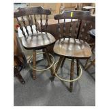 PAIR OF WOODEN SWIVEL BAR STOOLS - MATCHING