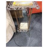 MARBLE AND IRON PLANT STAND (DAMAGED) WITH PIERCED