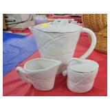 FOREST LEAF CREAM AND SUGAR CONTAINERS AND PITCHER