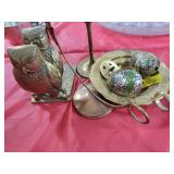 7 ASSORTED BRASS BOOKENDS, CANDLE HOLDERS & MORE