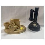 SMALL CERAMIC PLANTER AND TELEPHONE
