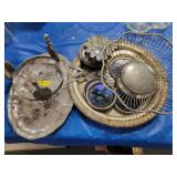 ASSORTED SILVERPLATED COASTERS, TRAYS, BASKET,