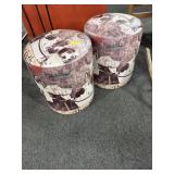 2 UPHOLSTERED PRINT OTTOMANS