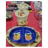 2 CANISTERS & 2 PLATTERS-FRUIT THEMED